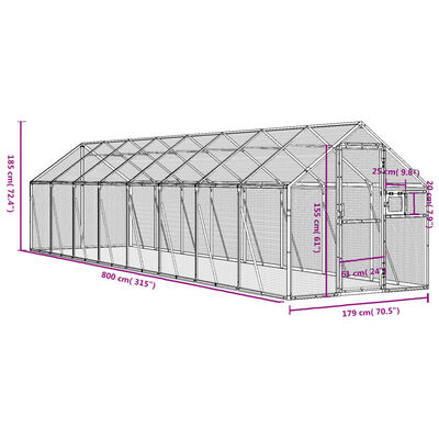 vidaXL Fågelvoljär antracit 1,79x8x1,85 m aluminium