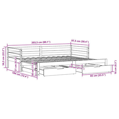 vidaXL Utdragbar dagbädd med lådor vaxad brun 90x200 cm massiv furu