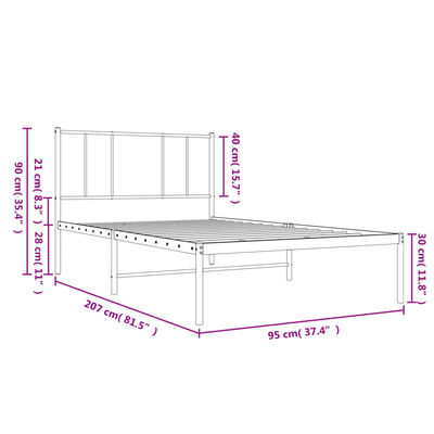 vidaXL Sängram med huvudgavel metall svart 90x200 cm