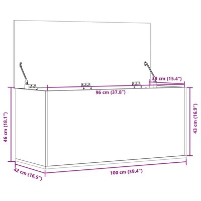 vidaXL Förvaringslåda rökfärgad ek 100x42x46 cm konstruerat trä