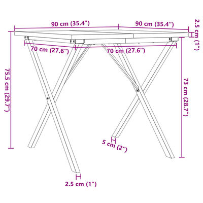 vidaXL Matbord X-ram 90x90x75,5 cm massiv furu och gjutjärn