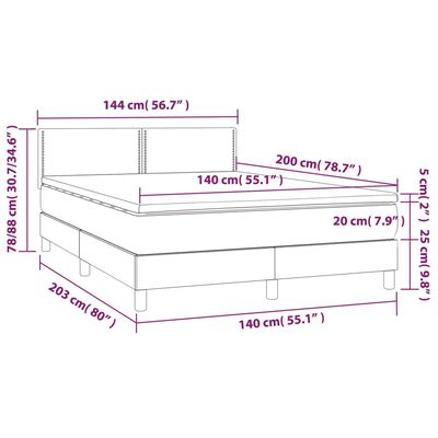 vidaXL Ramsäng med madrass & LED blå 140x200 cm tyg