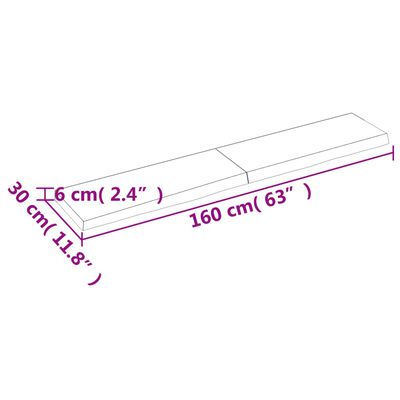 vidaXL Bänkskiva för badrum 160x30x(2-6) cm obehandlat massivt trä