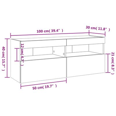 vidaXL Väggmonterad tv-bänk LED vit 100x30x40 cm