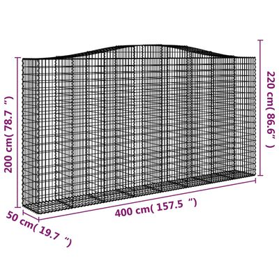 vidaXL Gabioner bågformade 3 st 400x50x200/220 cm galvaniserat järn