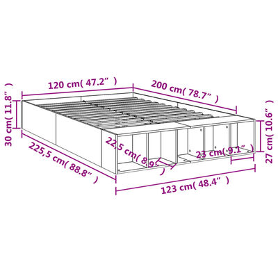 vidaXL Sängram rökfärgad ek 120x200 cm konstruerat trä