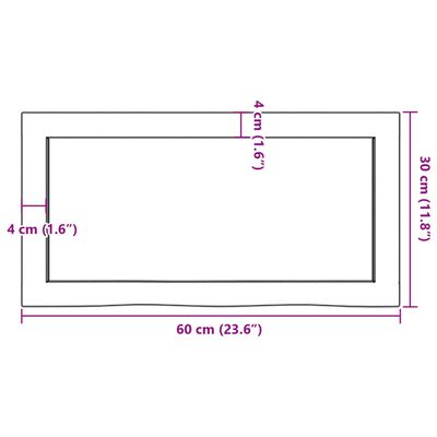 vidaXL Bänkskiva badrum mörkbrun 60x30x(2-4) cm behandlat massivt trä