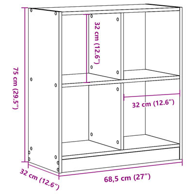 vidaXL Bokhylla betonggrå 68,5x32x75 cm konstruerat trä