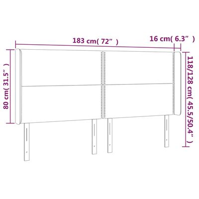 vidaXL Sänggavel med kanter svart 183x16x118/128 cm sammet