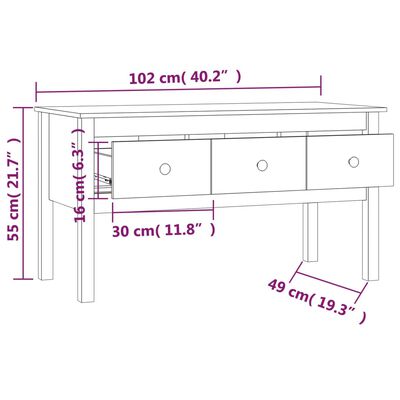 vidaXL Soffbord honungsbrun 102x49x55 cm massiv furu