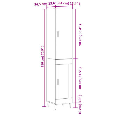 vidaXL Högskåp sonoma-ek34,5x34x180 cm konstruerat trä