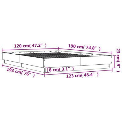 vidaXL Sängram betonggrå 120x190 cm konstruerat trä