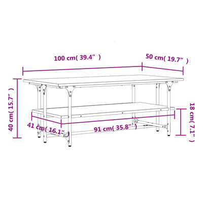 vidaXL Soffbord Sonoma ek 100x50x40 cm konstruerat trä