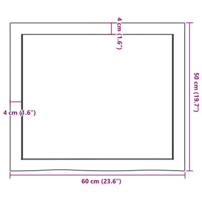 vidaXL Bänkskiva för badrum 60x50x(2-4) cm obehandlat massivt trä