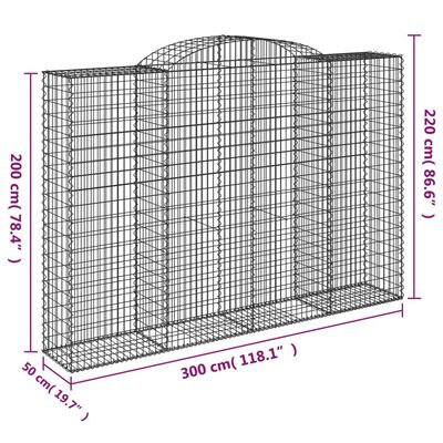 vidaXL Gabioner bågformade 9 st 300x50x200/220 cm galvaniserat järn