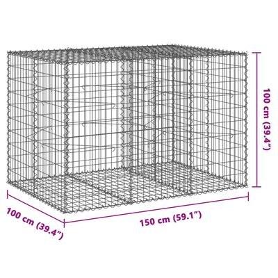 vidaXL Gabionkorg med skydd 150x100x100 cm galvaniserat järn