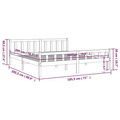 vidaXL Sängram vit massivt trä 180x200 cm