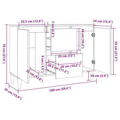 vidaXL Skänk rökfärgad ek 101x35x70 cm konstruerat trä