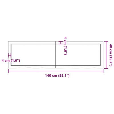 vidaXL Bänkskiva badrum mörkbrun 140x40x(2-6) cm behandlat massivt trä