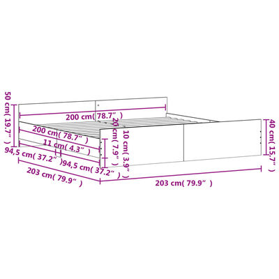 vidaXL Sängram med huvudgavel och fotgavel rökfärgad ek 200x200 cm