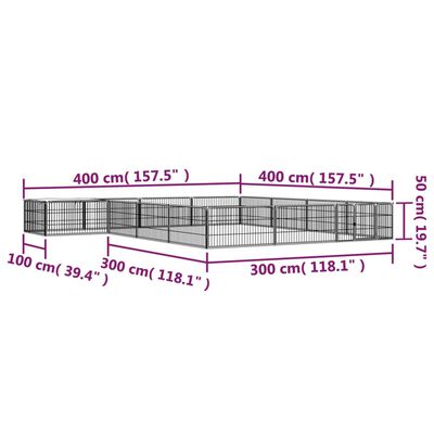 vidaXL Hundbur 16 paneler svart 100x50 cm pulverlackerat stål