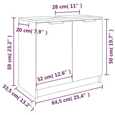 vidaXL Badrumsskåp vit högglans 64,5x33,5x59 cm konstruerat trä