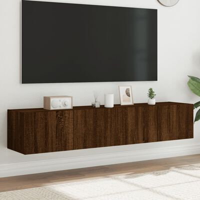 vidaXL Väggmonterad tv-bänk LED 2 st brun ek 80x35x31 cm