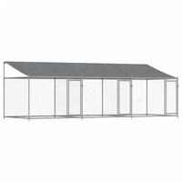 vidaXL Hundgård med tak och dörrar grå 6x2x2 cm galvaniserat stål