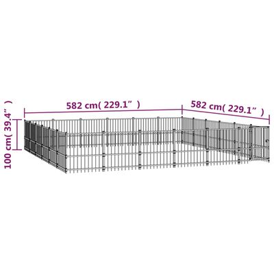 vidaXL Hundgård för utomhusbruk stål 33,87 m²