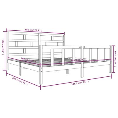 vidaXL Sängram vit massiv furu 180x200 cm