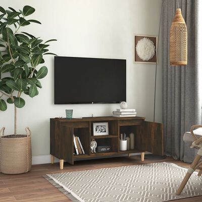 vidaXL TV-bänk med massiva träben rökfärgad ek 103,5x35x50 cm