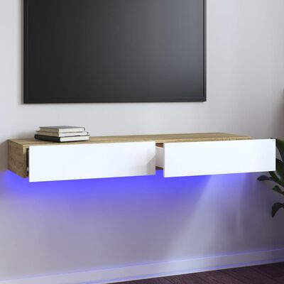 vidaXL TV-bänk med LED-belysning vit och sonoma-ek 120x35x15,5 cm