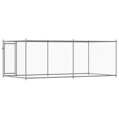 vidaXL Hundgård med dörr grå 4x2x1,5 cm galvaniserat stål
