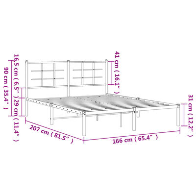 vidaXL Sängram med huvudgavel metall vit 160x200 cm