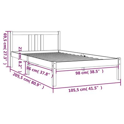 vidaXL Sängram honungsbrun massivt trä 100x200 cm