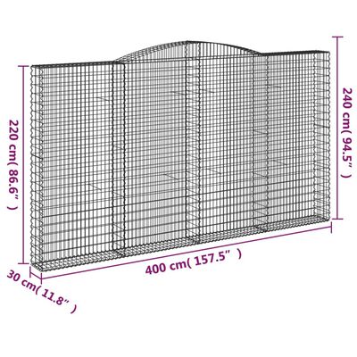 vidaXL Gabioner bågformade 25 st 400x30x220/240 cm galvaniserat järn