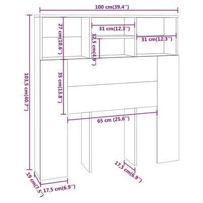 vidaXL Sänggavel med förvaring svart 100x19x103,5 cm