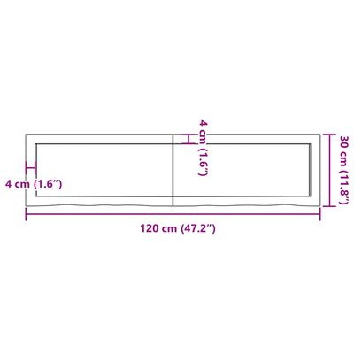 vidaXL Bänkskiva badrum ljusbrun 120x30x(2-6) cm behandlat massivt trä