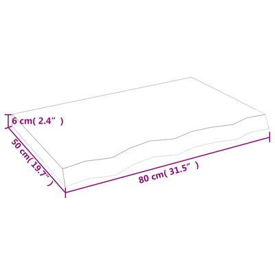 vidaXL Bänkskiva badrum ljusbrun 80x50x(2-6) cm behandlat massivt trä