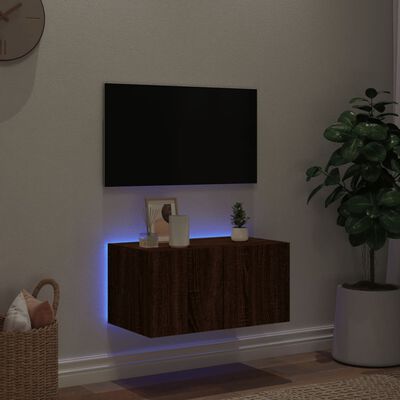 vidaXL Väggmonterad tv-bänk LED brun ek 60x35x31 cm