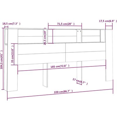 vidaXL Sänggavel med förvaring svart 220x18,5x104,5 cm