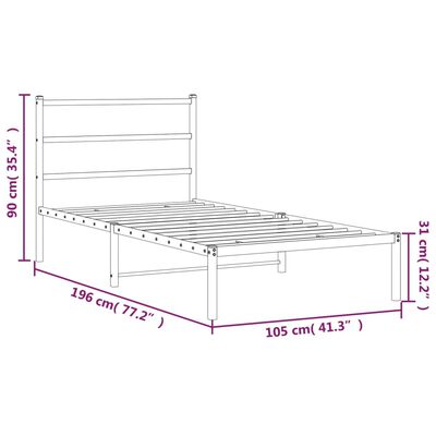 vidaXL Sängram med huvudgavel metall svart 100x190 cm