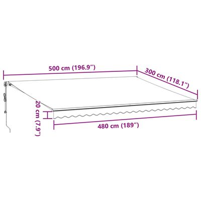 vidaXL Markis automatiskt infällbar med LEDs antracit&vit 500x300 cm