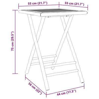 vidaXL Hopfällbart trädgårdsbord 55x55x75 cm bambu