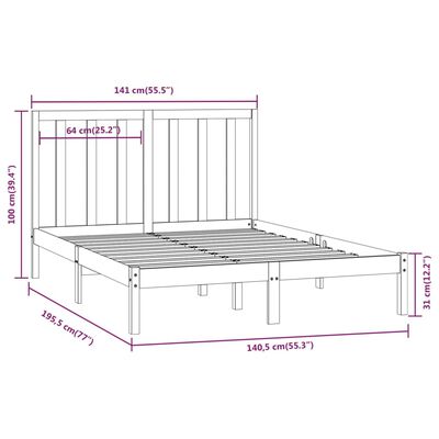 vidaXL Sängram svart massiv furu 135x190 cm