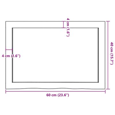 vidaXL Bänkskiva badrum mörkbrun 60x40x(2-4) cm behandlat massivt trä