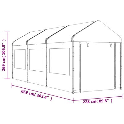 vidaXL Paviljong med tak vit 6,69x2,28x2,69 m polyeten