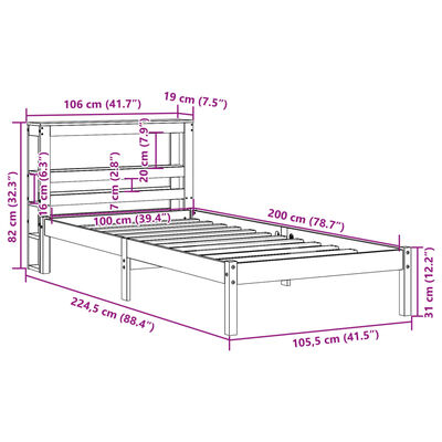 vidaXL Sängram utan madrass 100x200 cm massiv furu