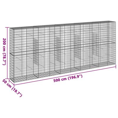 vidaXL Gabionkorg med skydd 500x50x200 cm galvaniserat järn