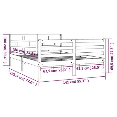 vidaXL Sängram massiv furu 135x190 cm vit